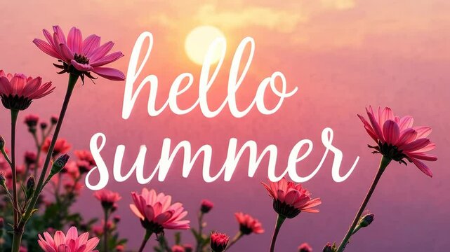 The inscription "Hello, summer" on a beautiful colored background with flowers.