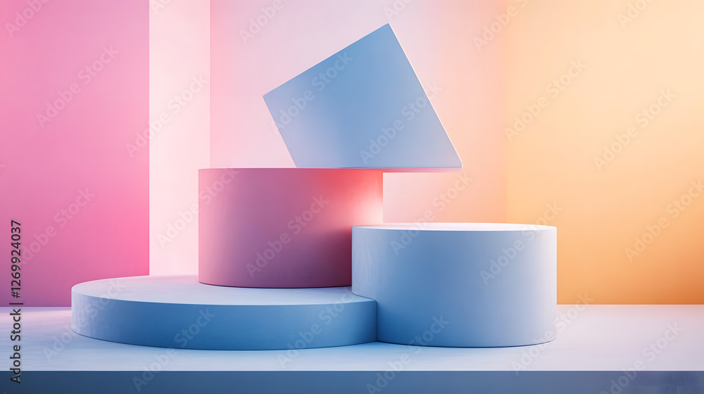 Poster abstract geometric shapes in harmonious alignment on a soft gradient background, conveying balance a