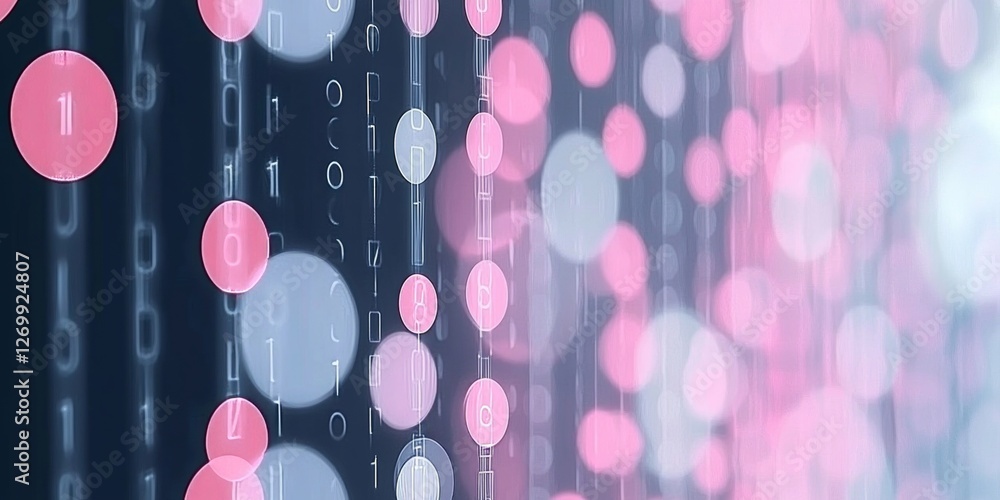 Poster abstract data stream a blur of pink and blue, evoking digital information flow and cybersecurity.
