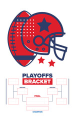 Playoffs bracket. Playoffs grid. Sport tournament bracket. Game and competition schedule. Season final. Team and players. Championship winner. Match score. Vector poster