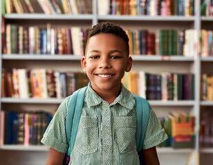 Happy African American Child In Library