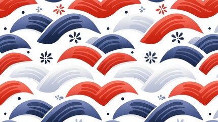 Pattern of red white and blue waves creating a vibrant abstract background design