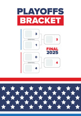 Playoffs bracket. Playoffs grid. Sport tournament bracket. Game and competition schedule. Season final. Team and players. Championship winner. Match score. Vector poster