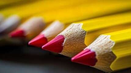 Row of yellow pencils with one red pencil.