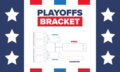 Playoffs bracket. Playoffs grid. Sport tournament bracket. Game and competition schedule. Season final. Team and players. Championship winner. Match score. Vector poster