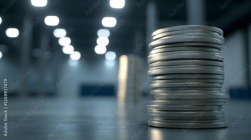 Poster a close-up view of stacked coins on a blurred background, symbolizing finance and investment. the im