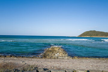 Asamogawa Beach in Asia, Japan, Kansai, Kinosaki, in summer, on a sunny day.