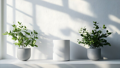 Fototapeta premium Minimalist vase arrangement and natural light in modern interior setting