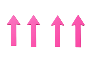 Bright pink arrows pointing upward on a clean white background capturing a modern design aesthetic isolated on transparent background