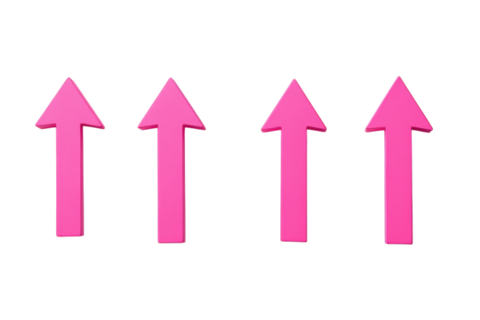 Bright pink arrows pointing upward on a clean white background capturing a modern design aesthetic isolated on transparent background