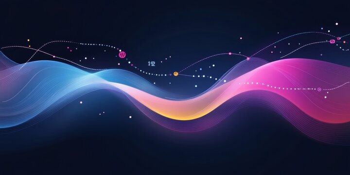 Abstract Financial Data Visualization with Smooth Lines and Upward Arrows on a Dark Background