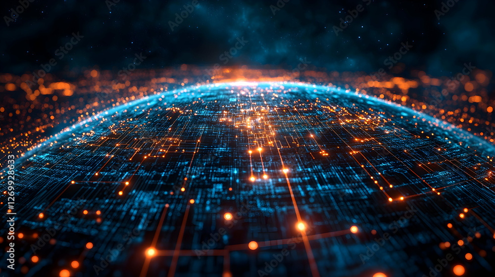 Aufkleber a stunning digital representation of earth showcasing interconnected networks of data and light. thi