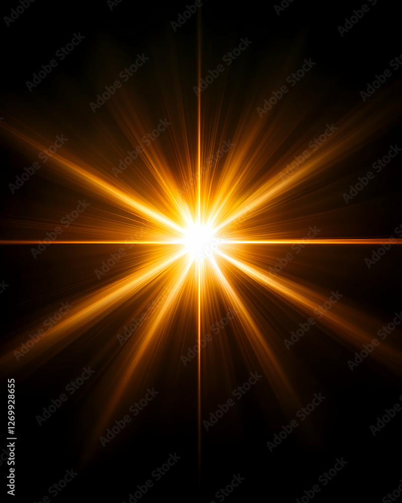 Poster a vivid depiction of light rays emanating from a single source, creating an eye-catching effect. ide