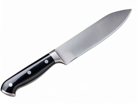 sharp kitchen knife with black handle isolated on cutout background