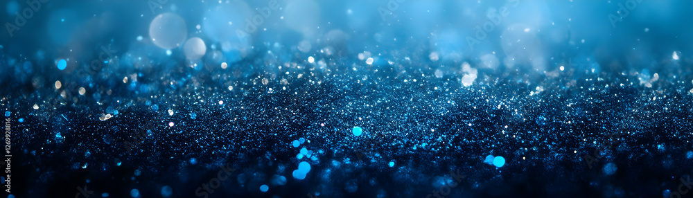 Poster a stunning abstract background featuring shimmering blue particles dancing in the light, creating a 
