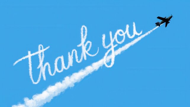Airplane drawing the words thank you in the sky