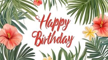 Naklejka premium Palm leaves and tropical flowers surround 