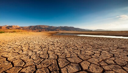 cracked ground of a dried up lake in the desert