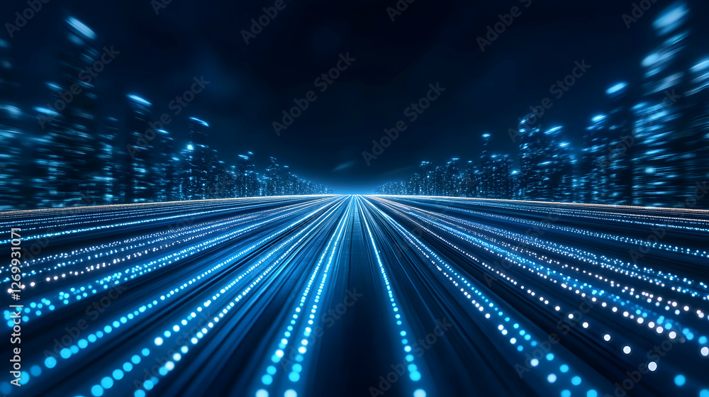 Poster futuristic cityscape with bright neon lights and smooth flowing lines. a dynamic representation of a