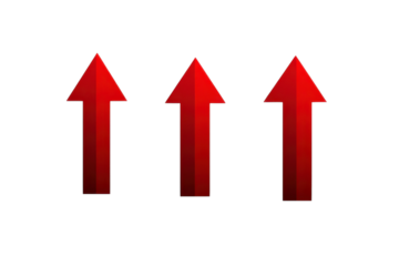Striking red arrows pointing upwards symbolizing growth and progress in a minimalist design isolated on transparent background
