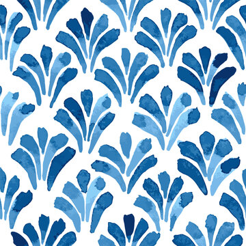 Blue hand painted seamless vector pattern