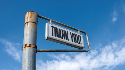 Obraz premium Thank you sign on a rusty metal pole against sky