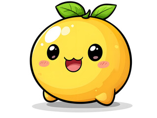 Obraz premium Cute Illustration Featuring a Lemon With Big Eyes and a Cheerful Expression, Surrounded by Green Leaves, Highlighting Its Vibrant Yellow Color, Bringing a Playful and Fun Atmosphere to Any Setting