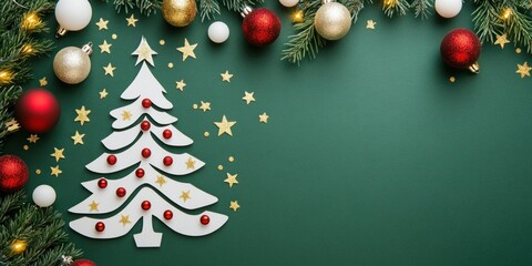 Naklejka premium Festive Christmas Decor Green Background White Tree Ornaments