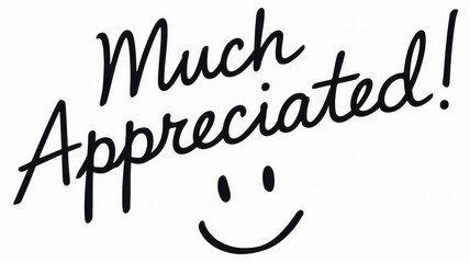 Handwritten expression says much appreciated with a simple smiley face