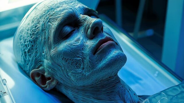 Man with facial treatment in cryo chamber