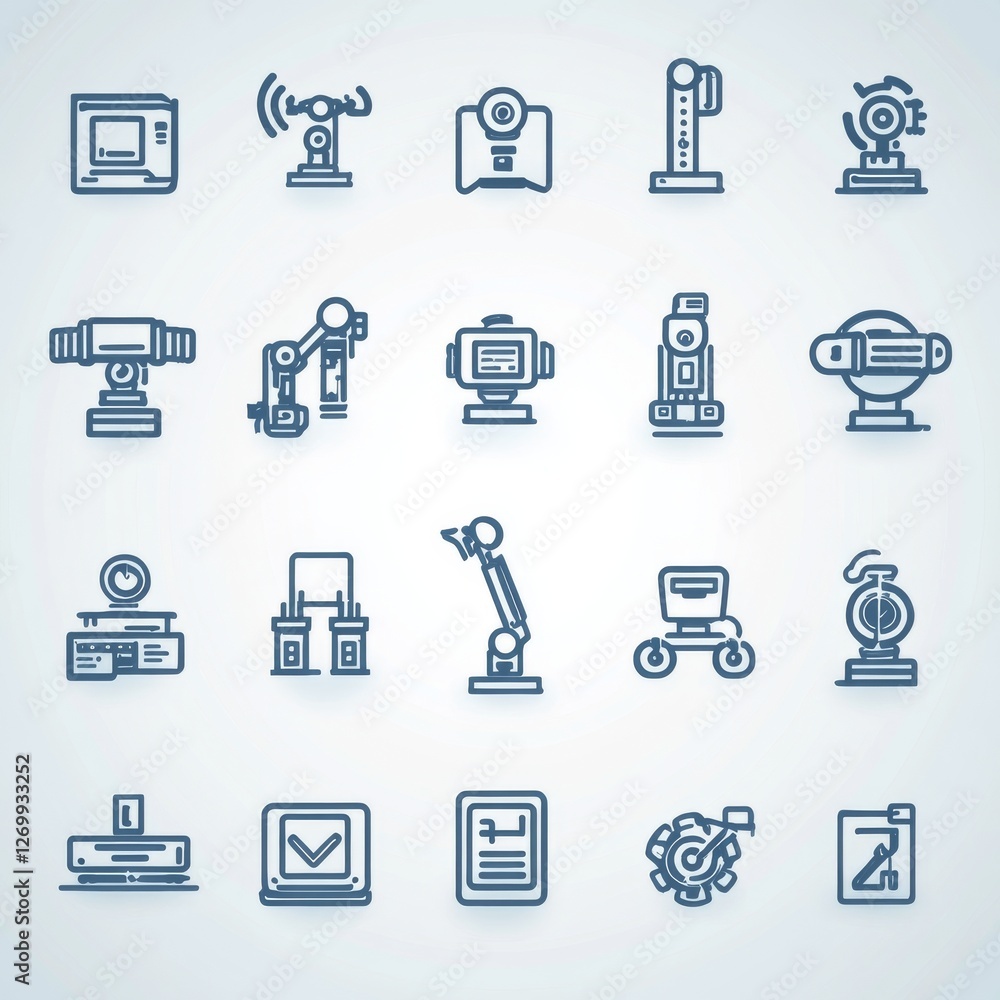 Poster symbol for computer-assisted manufacturing. universal automation icons set for web and mobile