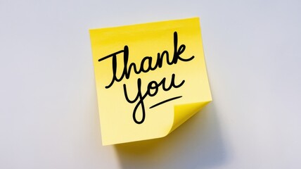 Yellow sticky note displays handwritten thank you message in black ink