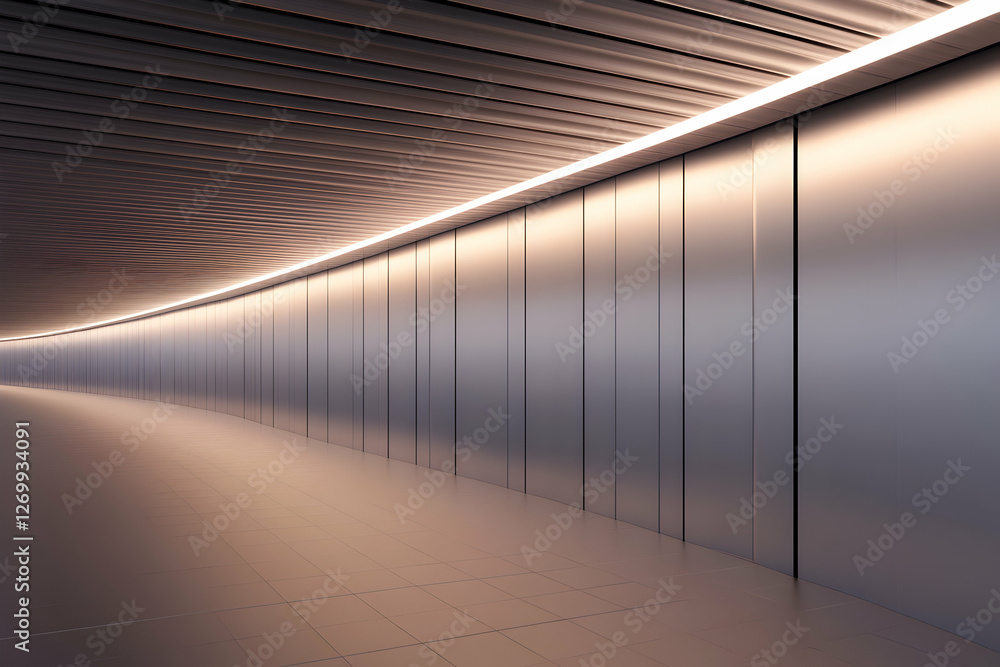 Poster a sleek, modern architectural corridor featuring smooth lines and subtle lighting, creating a serene