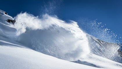 detail of snow avalanche moving towards camera