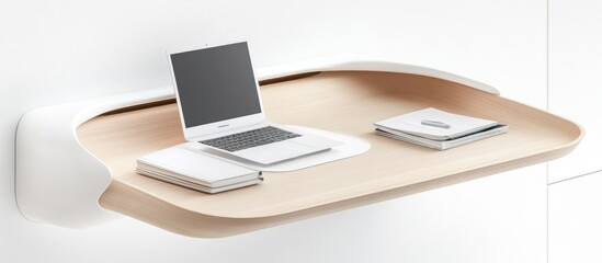 Modern Wall Mounted Desk With Laptop And Books