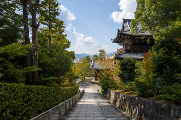 The Otoko-zaka stairs at Chion-in Temple in Kyoto in Asia, Japan, Kansai, Kyoto, in summer on a sunny day.