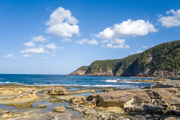 Goshikihama Beach in Asia, Japan, Kansai, Kinosaki, in summer, on a sunny day.