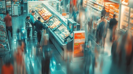 Blurred supermarket scene symbolizing consumer behavior and market trends.