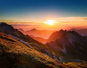 Fototapeta premium dramatic sunrise over the mountains colourful nature background