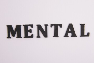 Word Mental Black wooden letters on a white background,