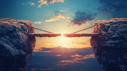 Bridge connecting two cliffs symbolizes mediation bridging understanding gaps.
