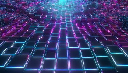Obraz premium futuristic neon illuminated 3d cubes background abstract art of square shapes design background 3d render blocks