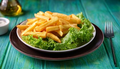 french fries with green salad