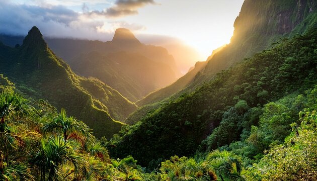 view of jungle green xoxo in ribeira da torre valley during sunrise cova paul ribeira da torre natural park santo antao island cape verde