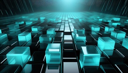 Obraz premium innovative tech background with neatly arranged translucent cubes turquoise and black 3d render