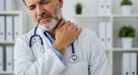 Doctor with Neck Pain: Medical Professional Experiencing Discomfort