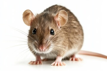 Adorable small brown mouse on white background with curious expression