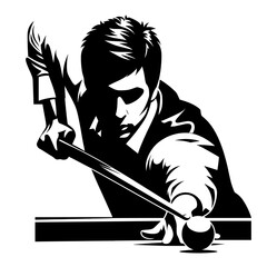 Billiards player aiming for a shot silhouette