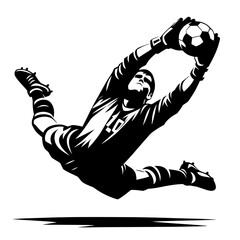 Soccer goalkeeper diving to catch ball silhouette