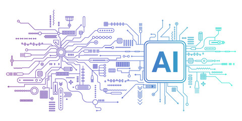 Artificial intelligence Chip Processor. AI Technology banner. Artificial intelligence and Machine learning technology concept. AI chip processor. Futuristic technology background
